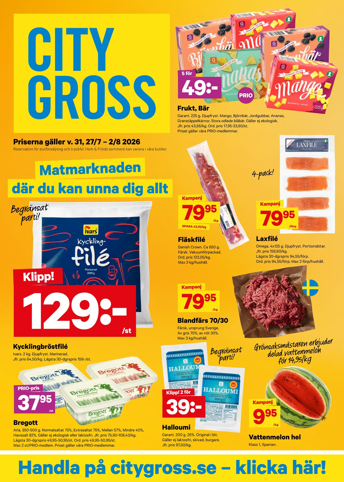 Butik City Gross erbjudanden gäller till 2.8.2026 sida 1 City Gross Reklamblad sida 1