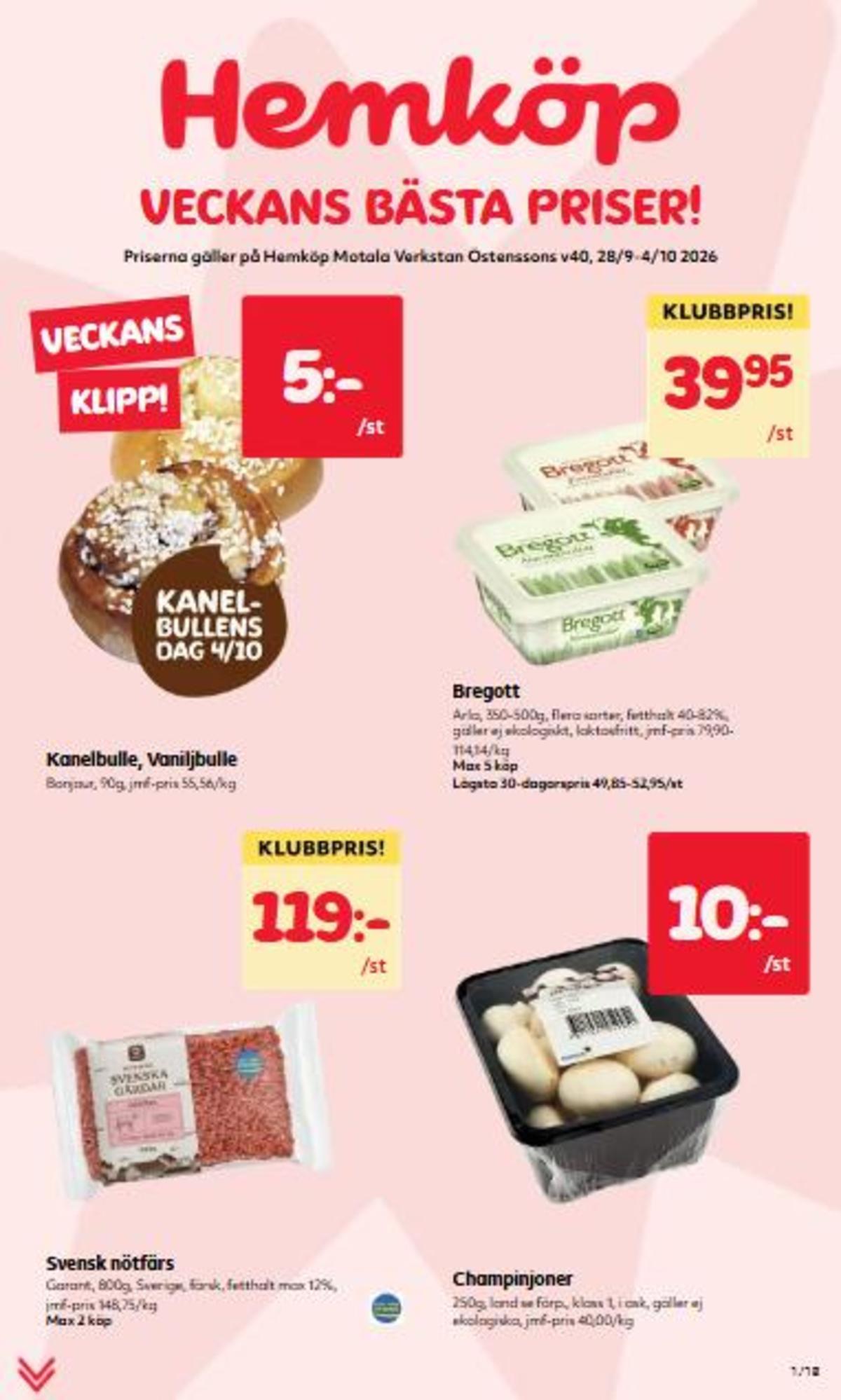 Butik Hemköp veckans erbjudande gäller till 4.10.2026 sida 1 Hemköp denna veckas reklamblad sida 1