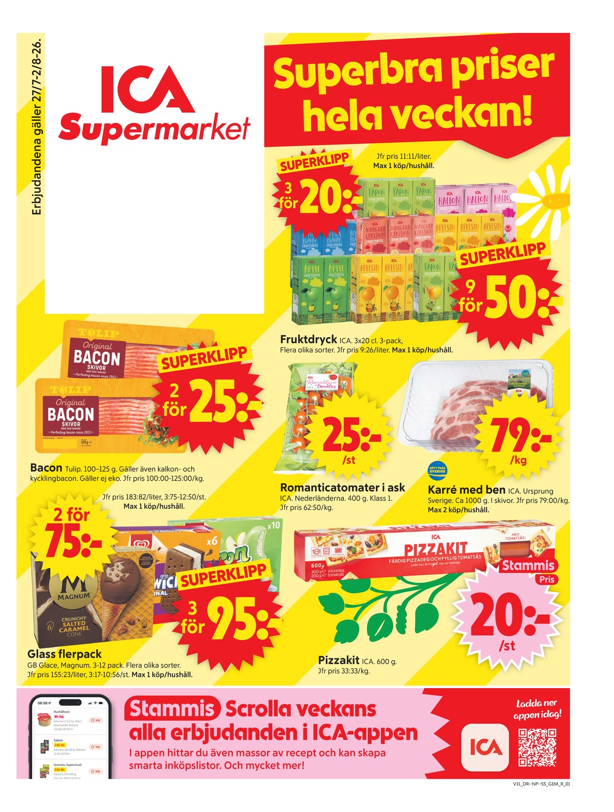 ICA Supermarket reklamblad gäller till 2.8.2026 sida 1 ICA Supermarket reklamblad sida 1