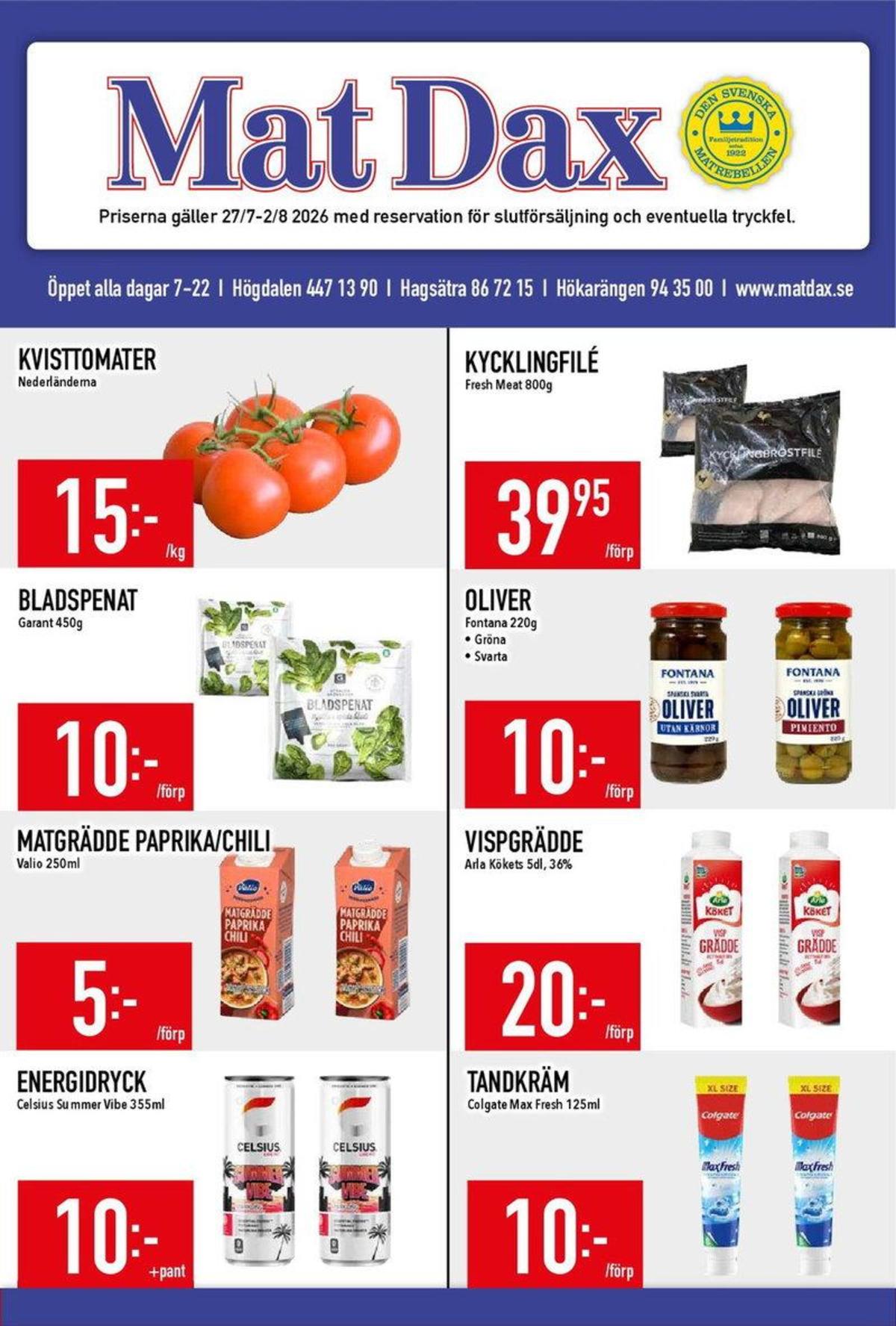 Butik MatDax reklamblad och erbjudanden gäller till 2.8.2026 sida 1 MatDax reklamblad sida 1