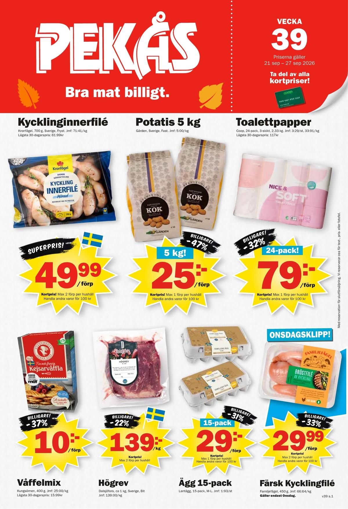 Pekås reklamblad sida 1