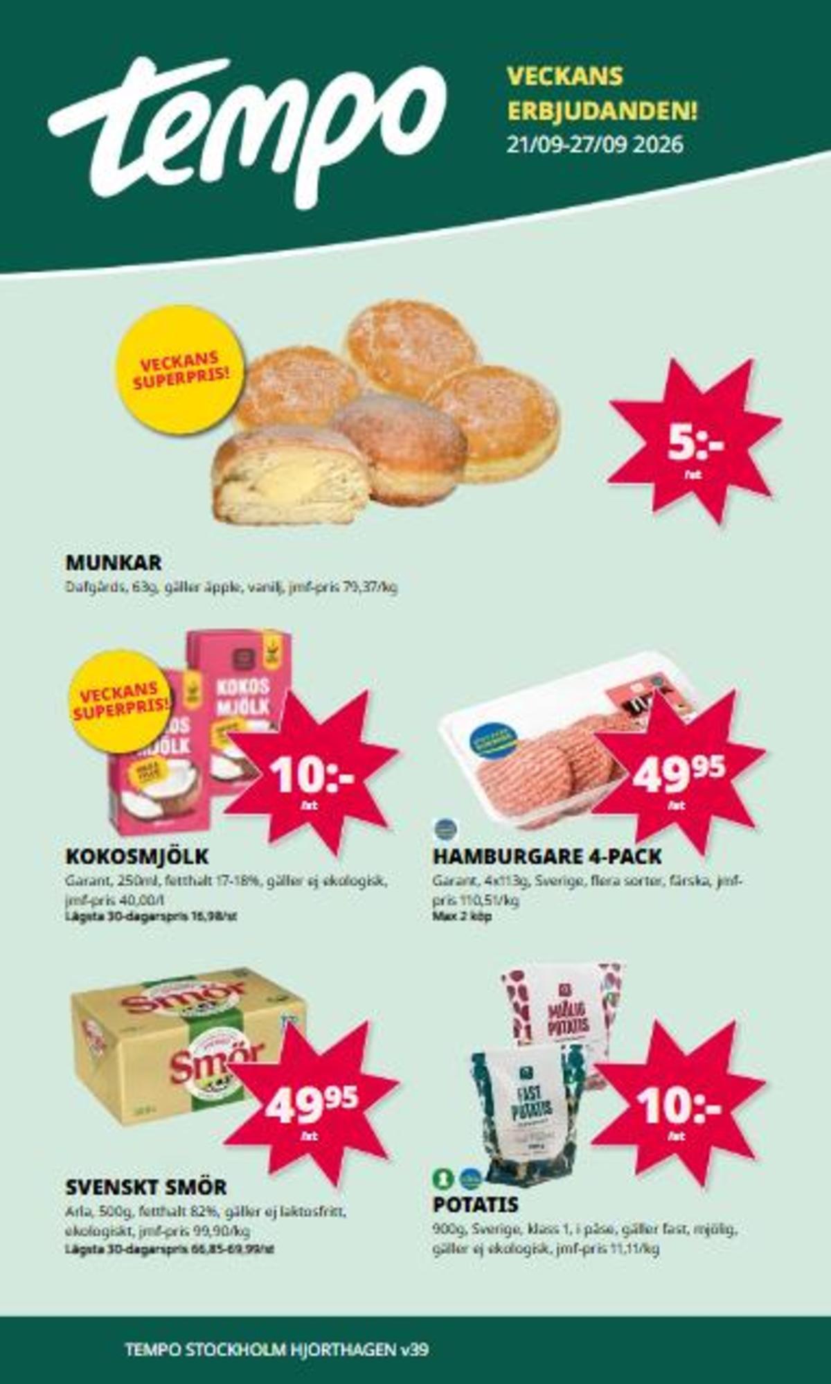 Butik Tempo erbjudande gäller till 27.9.2026 sida 1 Tempo reklamblad sida 1