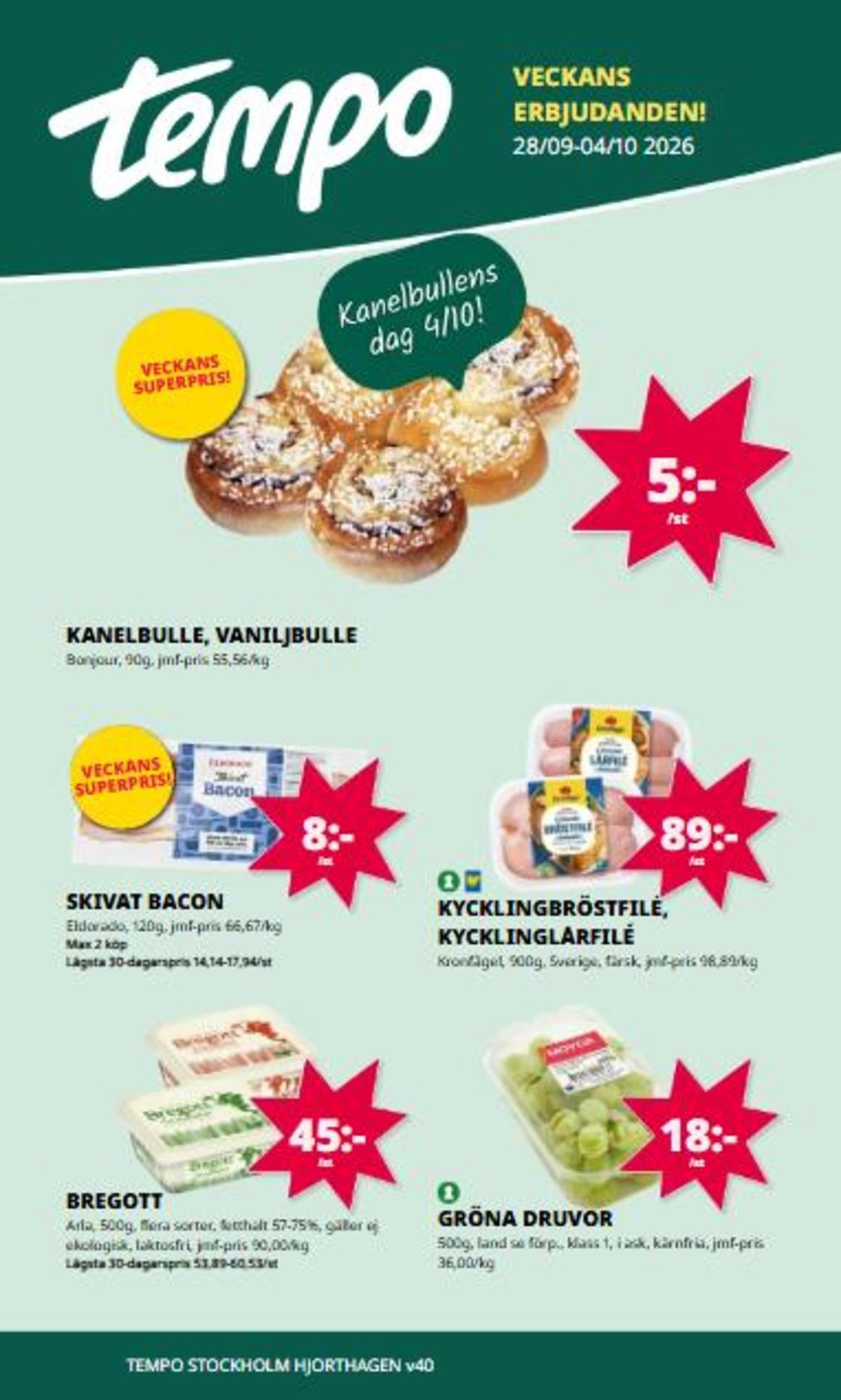 Butik Tempo veckans erbjudande gäller till 4.10.2026 sida 1 Tempo denna vecka reklamblad sida 1